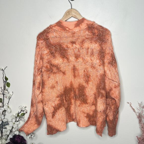 FREE PEOPLE Chunky Tie Dye Cable Knit Cardigan Sweater Orange Sz S {X10} - Picture 3 of 5